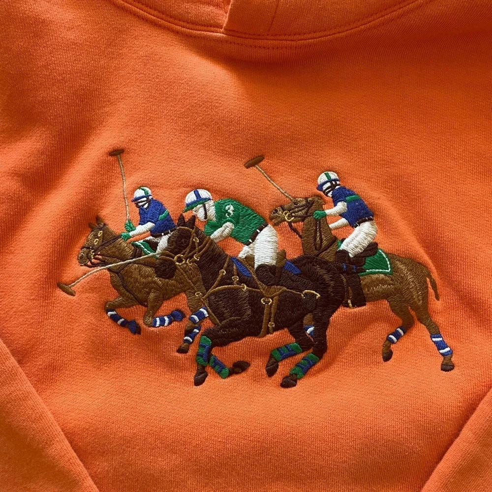Triple-Pony Fleece Hoodie, orange, boys medium (10-12)
